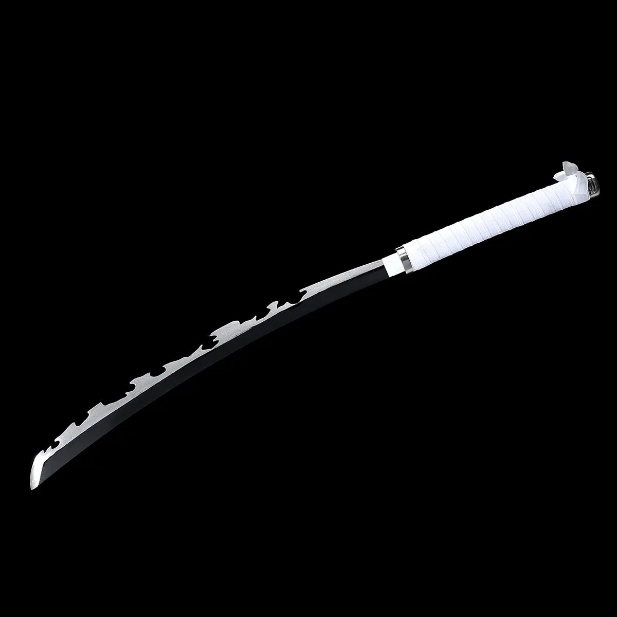 Katana Inosuke Kashibira version simple, lame en acier carbone dentelée avec poignée blanche et finition fidèle à Demon Slayer.