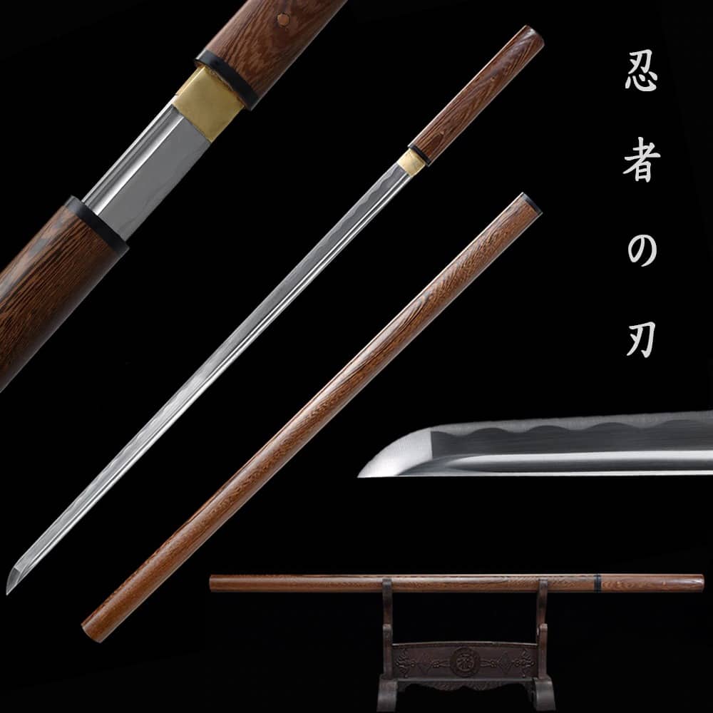 Présentation complète du katana Shirasaya japonais, bois de rose véritable et lame acier 1060.