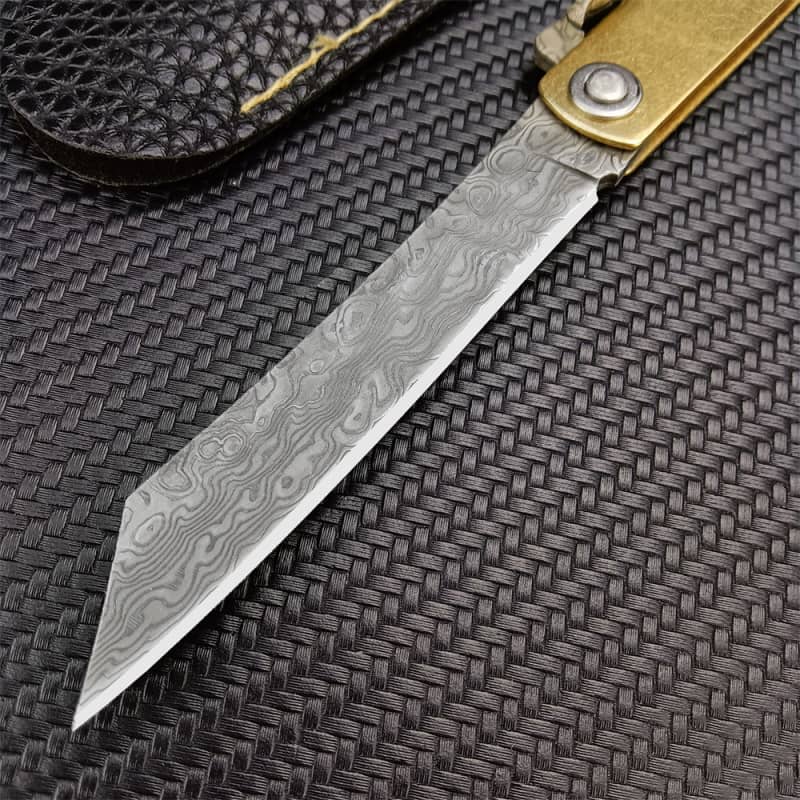 couteau traditionnel japonais pliant higonokami en acier Mokume-gane