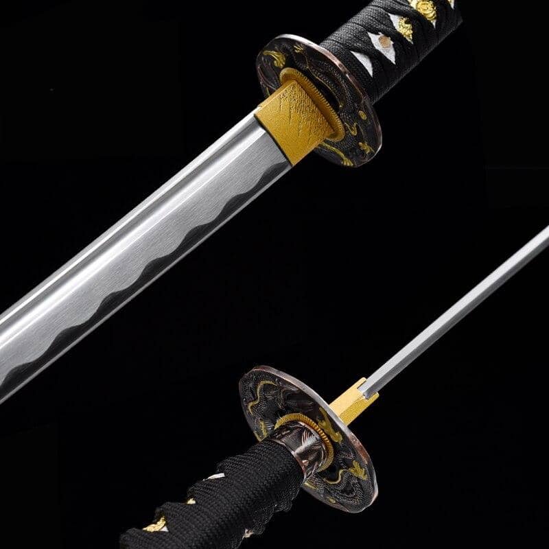 Katana artisanal avec fourreau noir motif de dragon