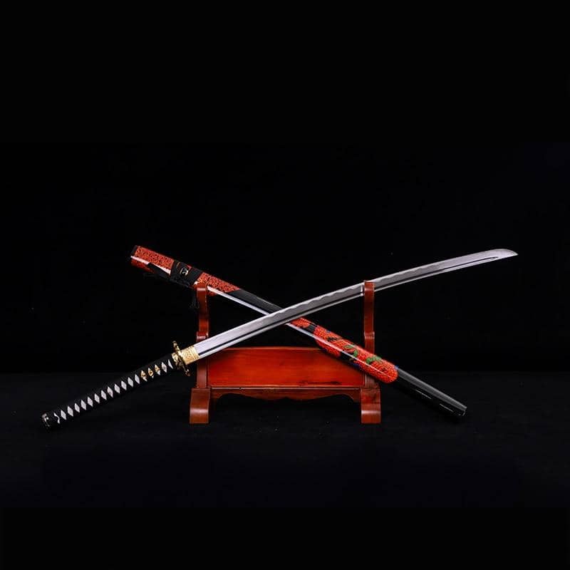 Katana artisanal Red Ryu motif de dragon rouge sur le fourreau