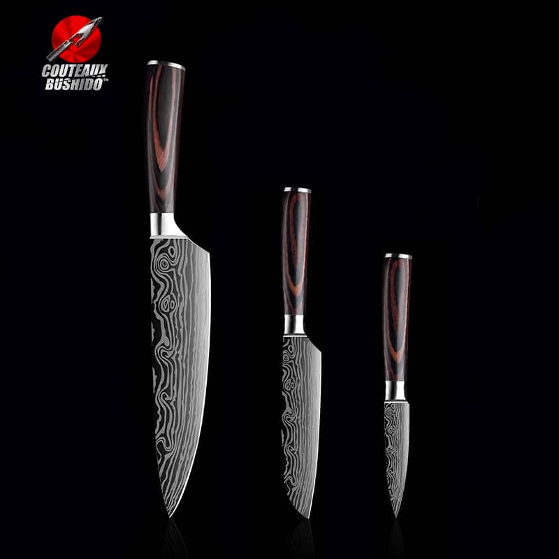 Set de 3 couteaux japonais en acier inoxydable noir MEC115