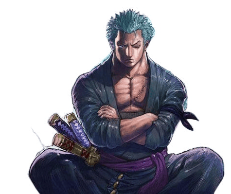 Personage Roronoa zoro du manga one piece assis en tailleur 