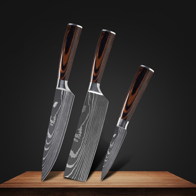 Set de 3 pièces couteaux de cuisine japonais collection kurogane acier damas