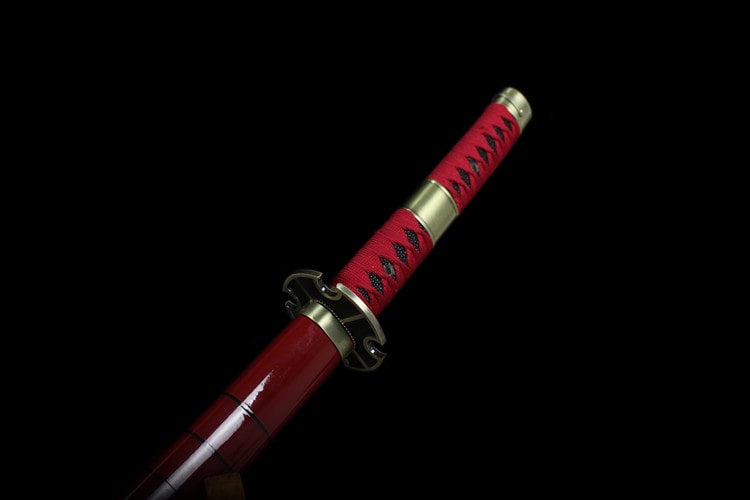 Manche de katana en cordre tresse rouge et doré finition et détail de grande qualité sabre réplique Sandai Kitetsu One piece