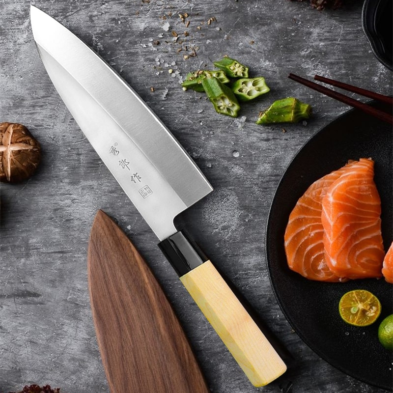 Couteau de cuisine traditionnel japonais à poisson collection Shirogami confection artisanal  