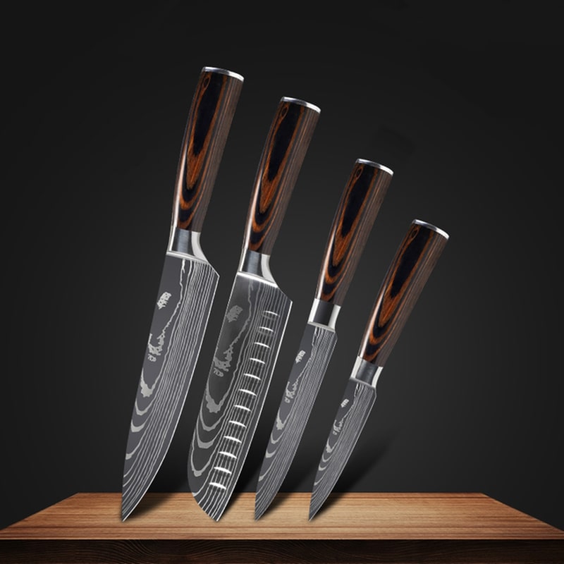Set de 4 pièces couteaux de cuisine japonais collection kurogane acier damas