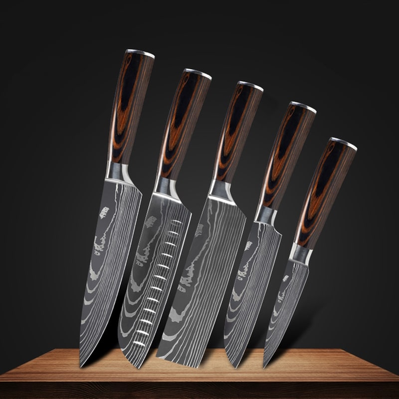 Set de 5 pièces couteaux de cuisine japonais collection kurogane acier damas