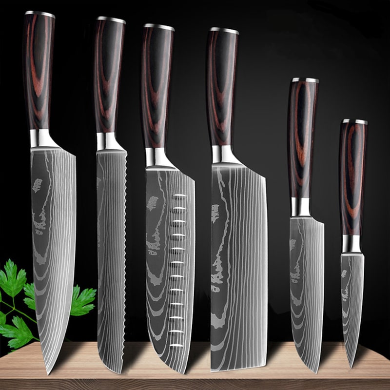 Set de 6 pièces couteaux de cuisine japonais collection kurogane acier damas