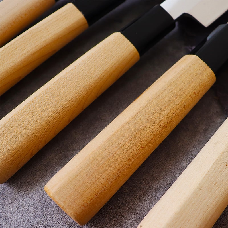 Manche en bois couleur blanc de couteau de cuisine a sushi traditionnel confection artisanal  