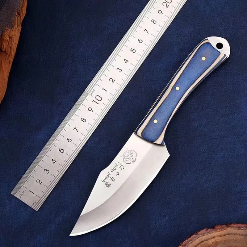 Dimensions du couteau japonais à viande Aoshi™ avec lame inox 9,8 cm et manche bleu 10 cm, pour découpe précise.