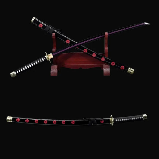 Katana Japonais “Shusui” – Réplique Roronoa Zoro, Forgé Main Finition Haut de Gamme Acier Carbone 1045 Noir & Rouge
