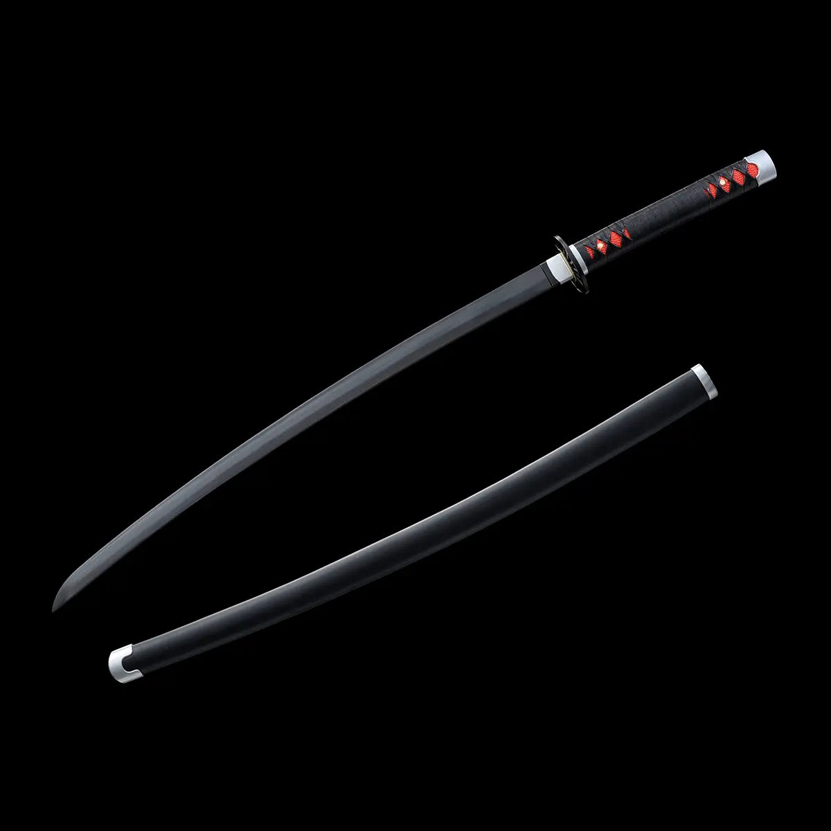 Sabre japonais Katana Nichirin Noir de Tanjirou, finition soignée, acier carbone 1045, inspiré de l’univers Demon Slayer.