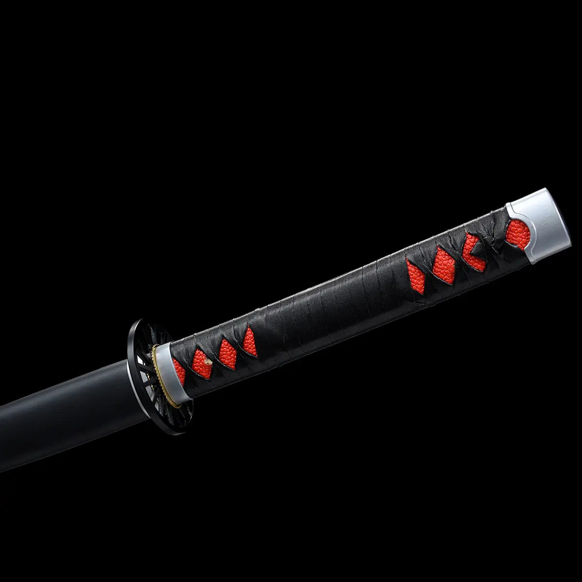 Katana Nichirin Noir de Tanjirou, sabre de collection Demon Slayer avec fourreau en bois laqué noir, édition haut de gamme.