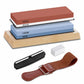 Kit complet pierre à aiguiser japonaise double face 400/1000 et 3000/8000 avec base en bambou, guide d’angle, sangle cuir et pierre de correction.