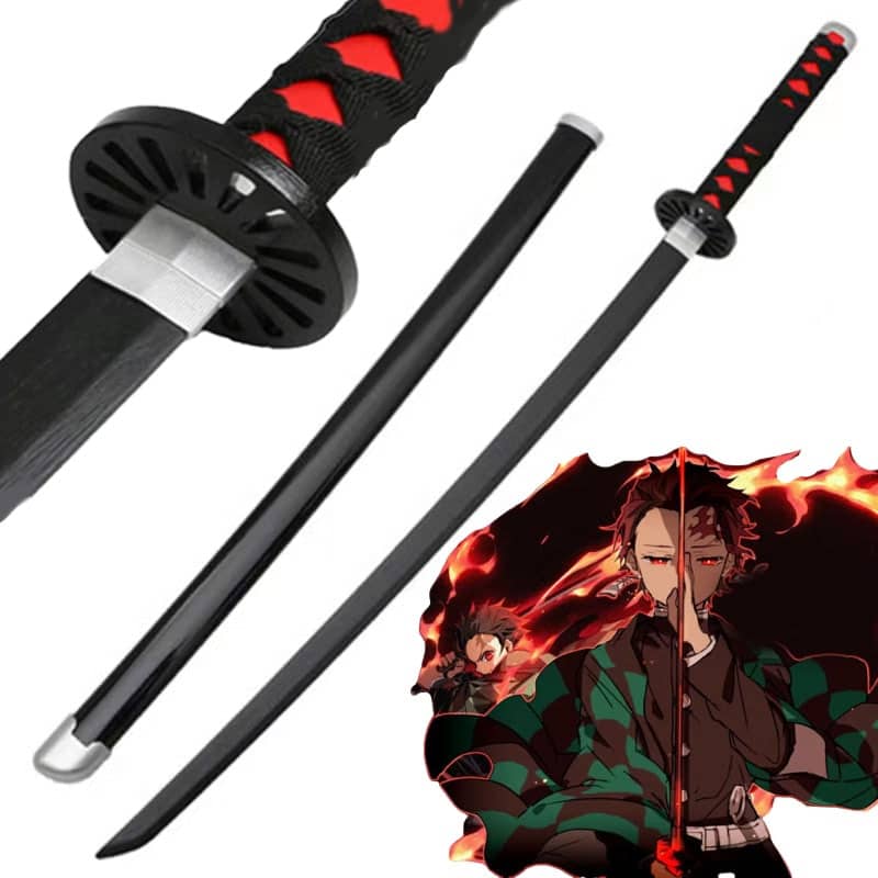 Katana en bois accessoire de cosplay du personnage Tanjirō Kamado dans le manga demon slayer 