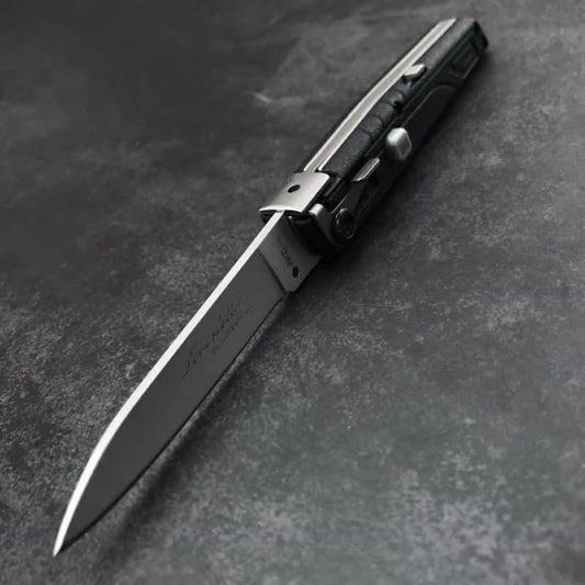 Couteau stiletto automatique italien de la marque AKC leverletto couleur noir