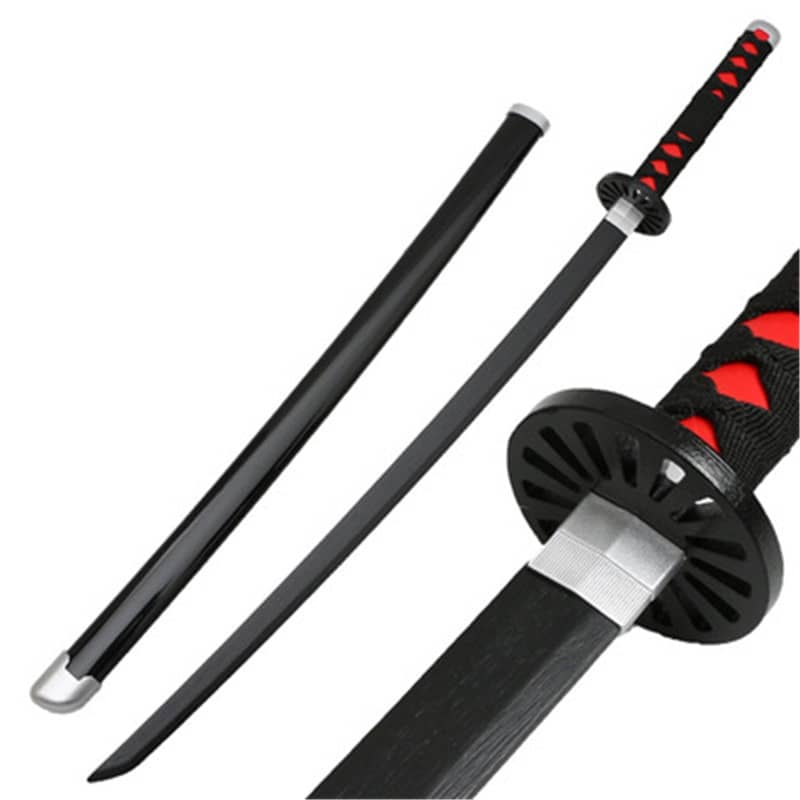 Katana en bois accessoire de cosplay du personnage Tanjirō Kamado dans le manga demon slayer couleur noir et rouge