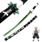 Katana en bois accessoire de cosplay du personnage Sanemi Shinazugawa dans le manga Demon Slayer sabre de couleur vert noir et blanc