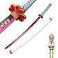 Katana en bois accessoire de cosplay du personnage Mitsuri Kanroji dans le manga Demon Slayer sabre de couleur blanc et rose
