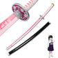 Katana en bois accessoire de cosplay du personnage Kanao Tsuyuri dans le manga Demon Slayer sabre de couleur rose et blanc