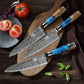 set de couteau de cuisine japonais en acier damas collection blue saphir