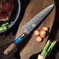 couteau de chef japonais en acier damas collection blue saphir