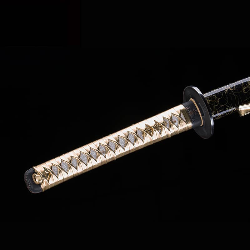 manche de katana de collection en simili cuir doré 